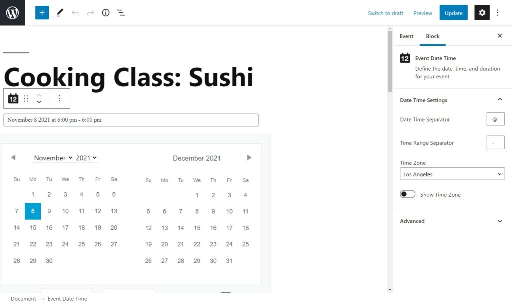 create event in woocommerce