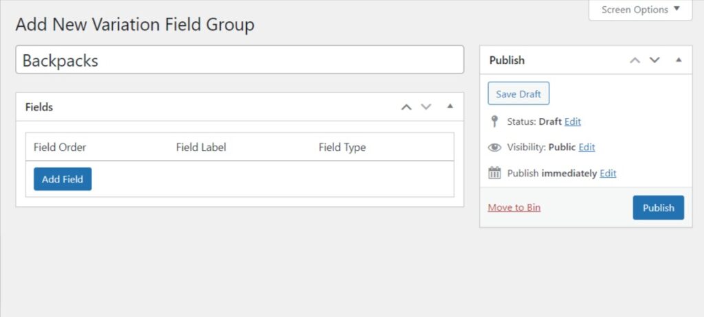 variation field group name