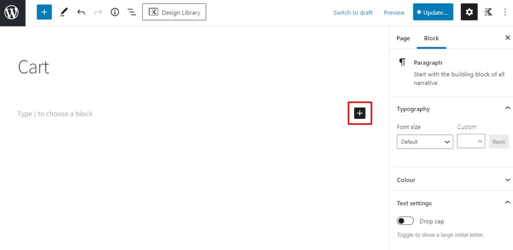 add a block to cart page