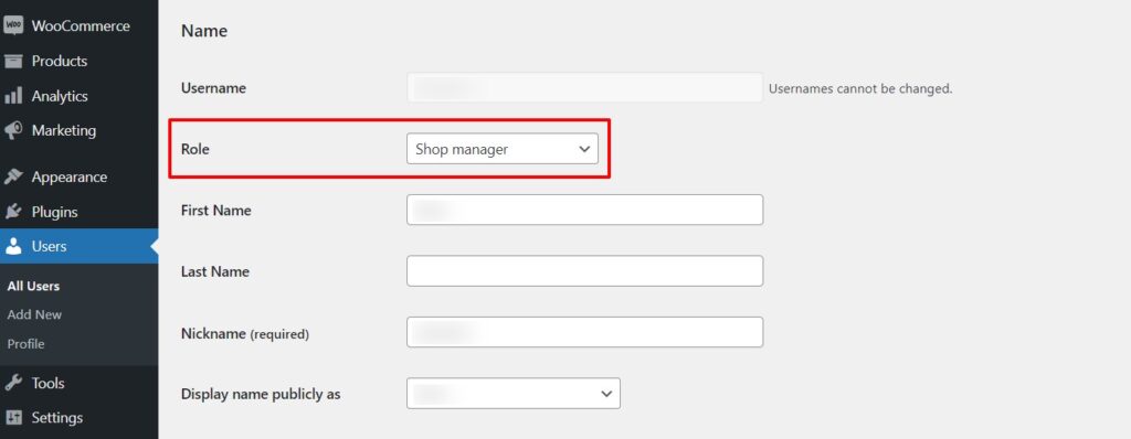 user role WooCommerce