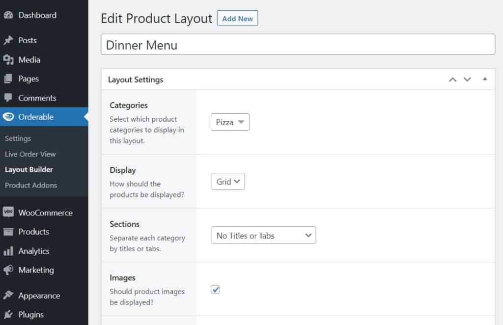 WooCommerce restaurant menu