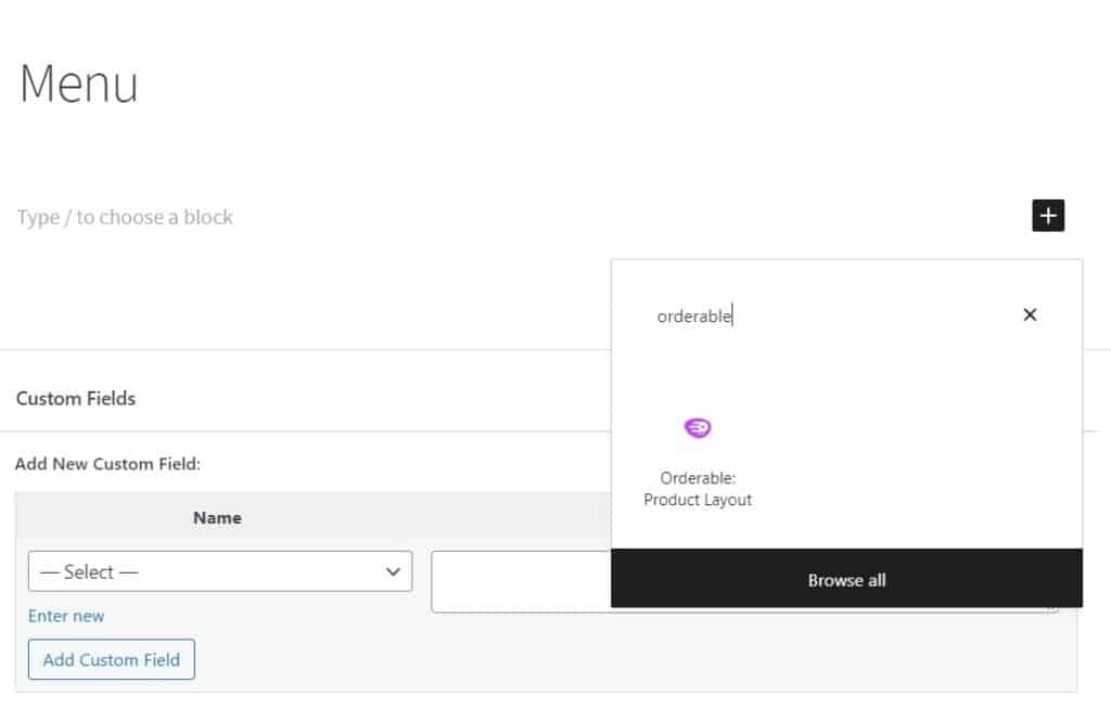 Orderable product layout block