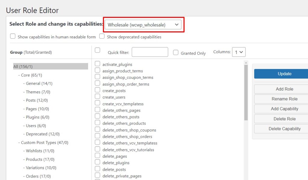user role editor select