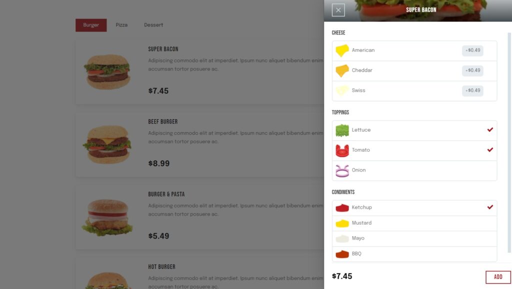 wordpress restaurant menu items