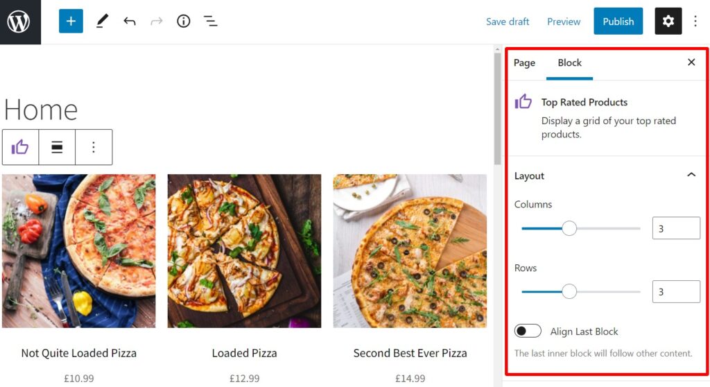 additional block settings WooCommerce