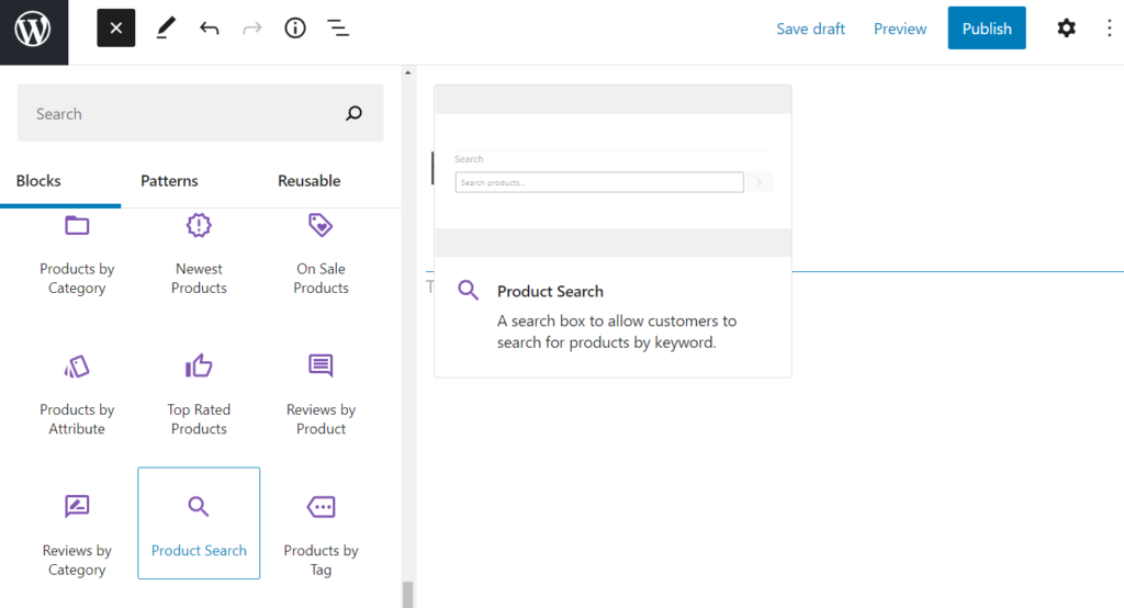 WooCommerce product search block
