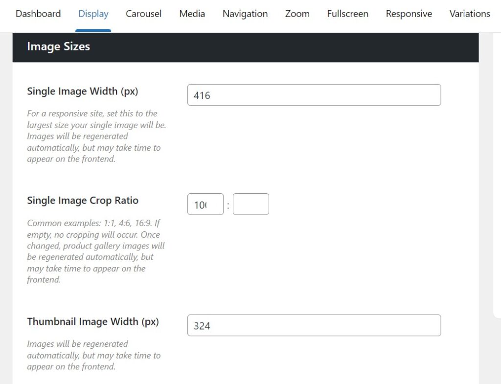 single product image size WooCommerce