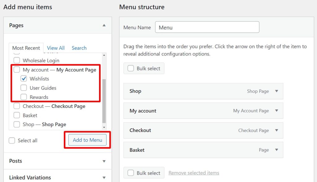add wishlist to menu