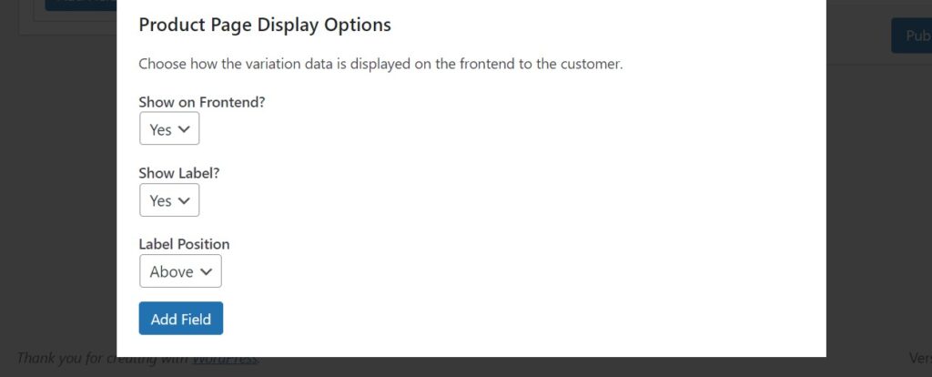 custom field display options woocommerce