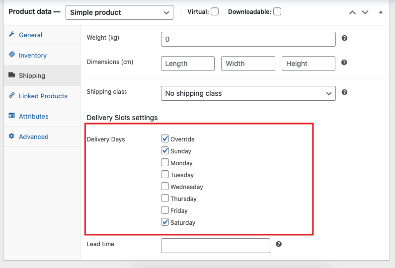 delivery days override