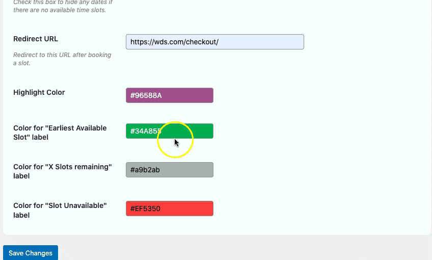reservation table color picker