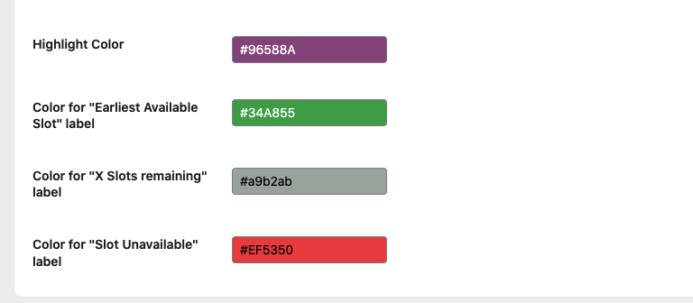 reservation table colors
