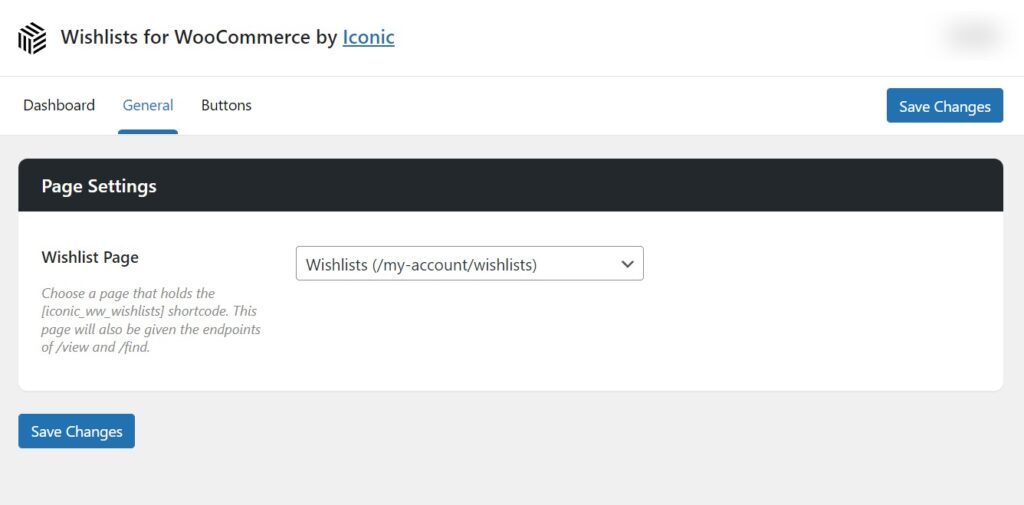 select wishlist page WooCommerce