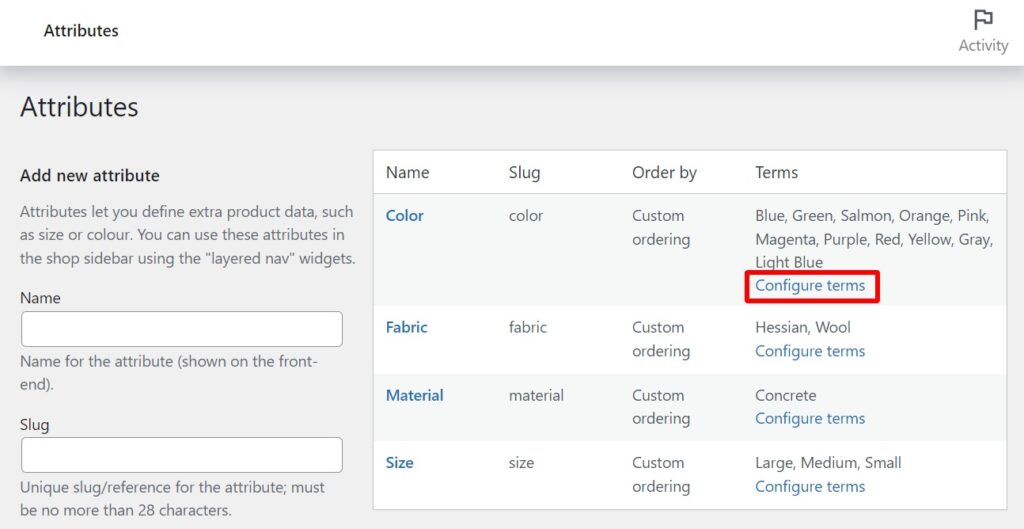 configure terms attribute swatches