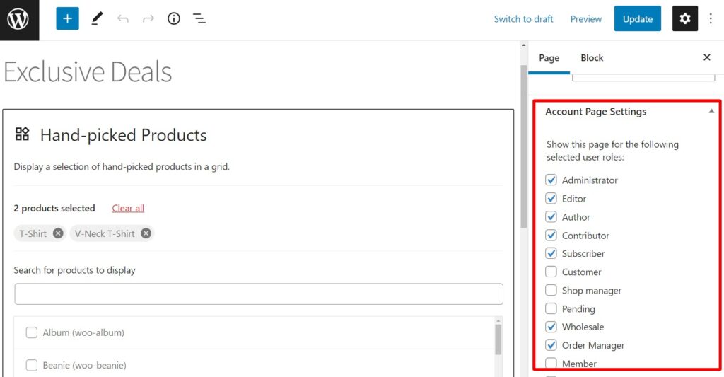 restricted content my account page