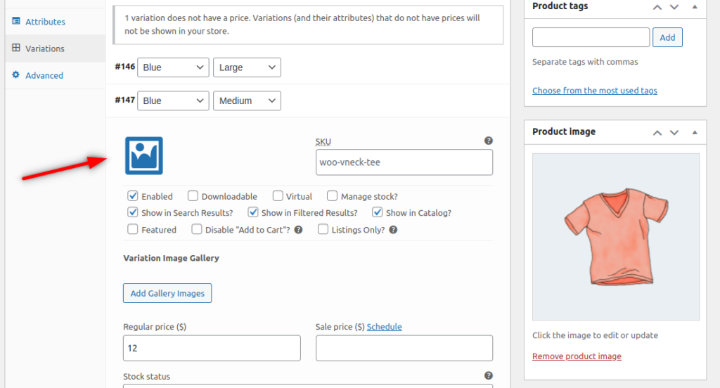 product variation fix