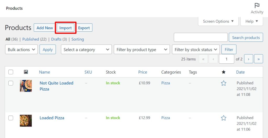 import products woocommerce