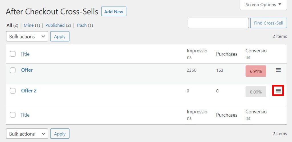 after checkout cross sell priority order
