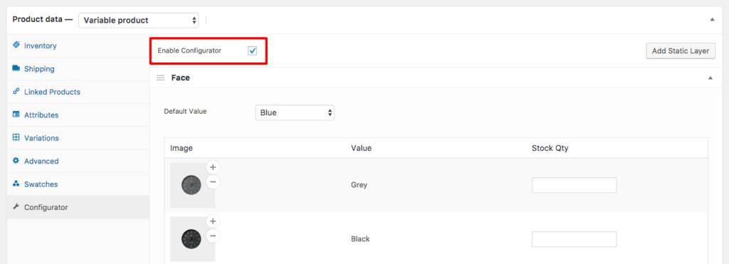 enable product configurator
