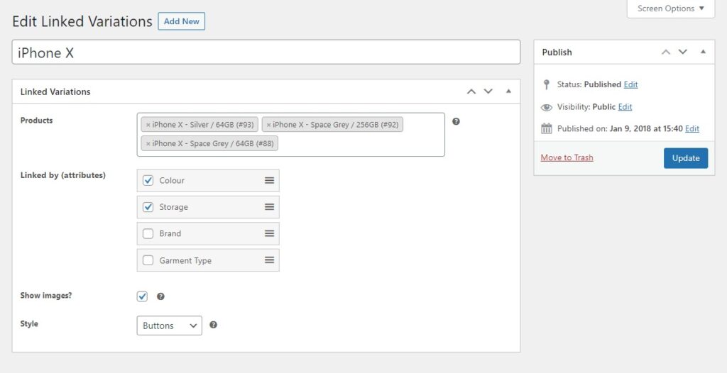 linked variation group woocommerce