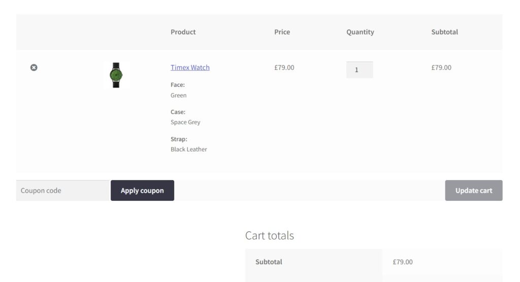 configured product cart page