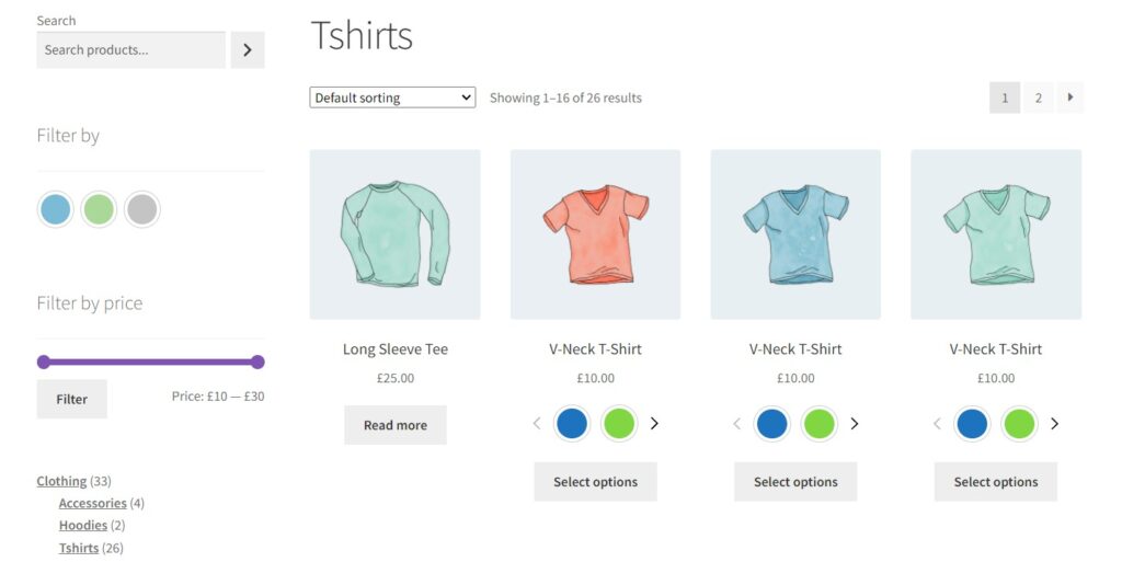 swatches on category page