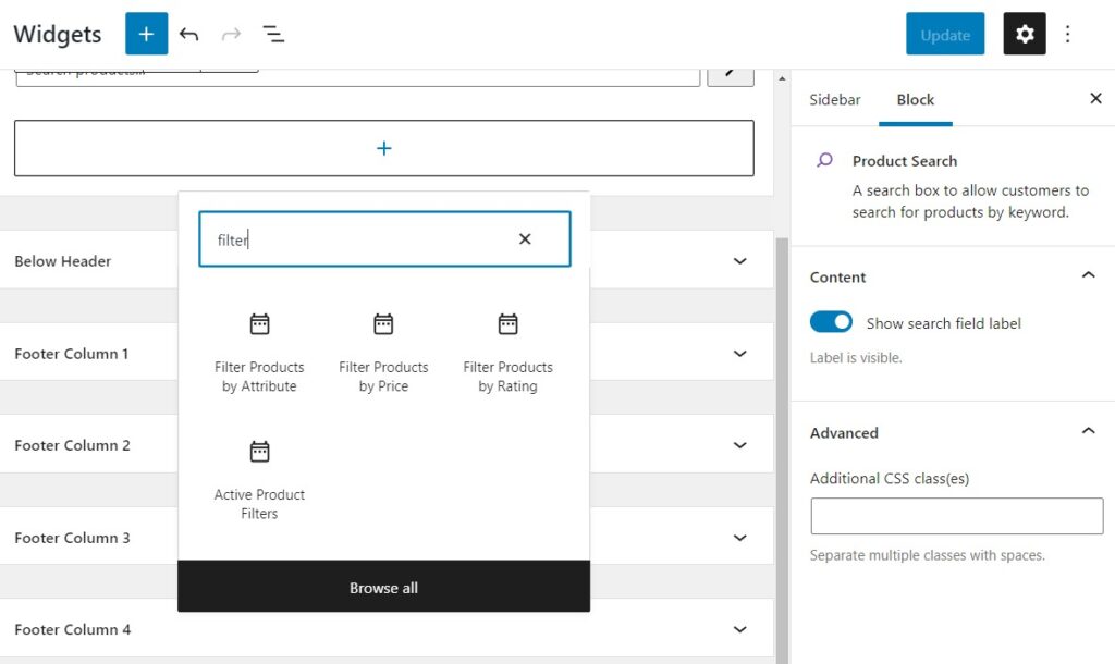 woocommerce sidebar filter widgets