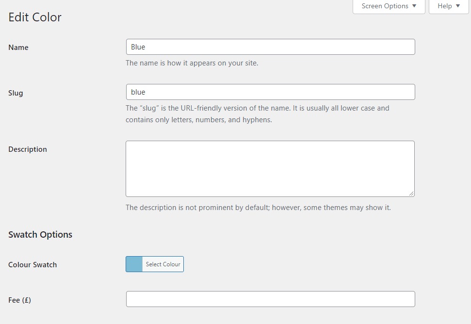 add attribute fee and swatch