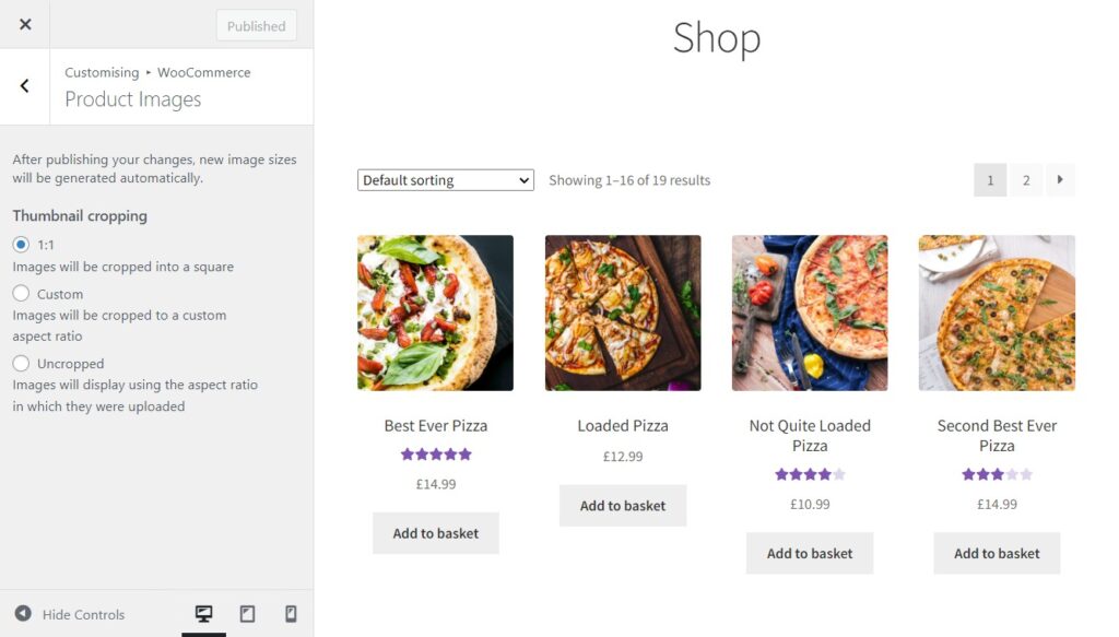 customize product image sizes