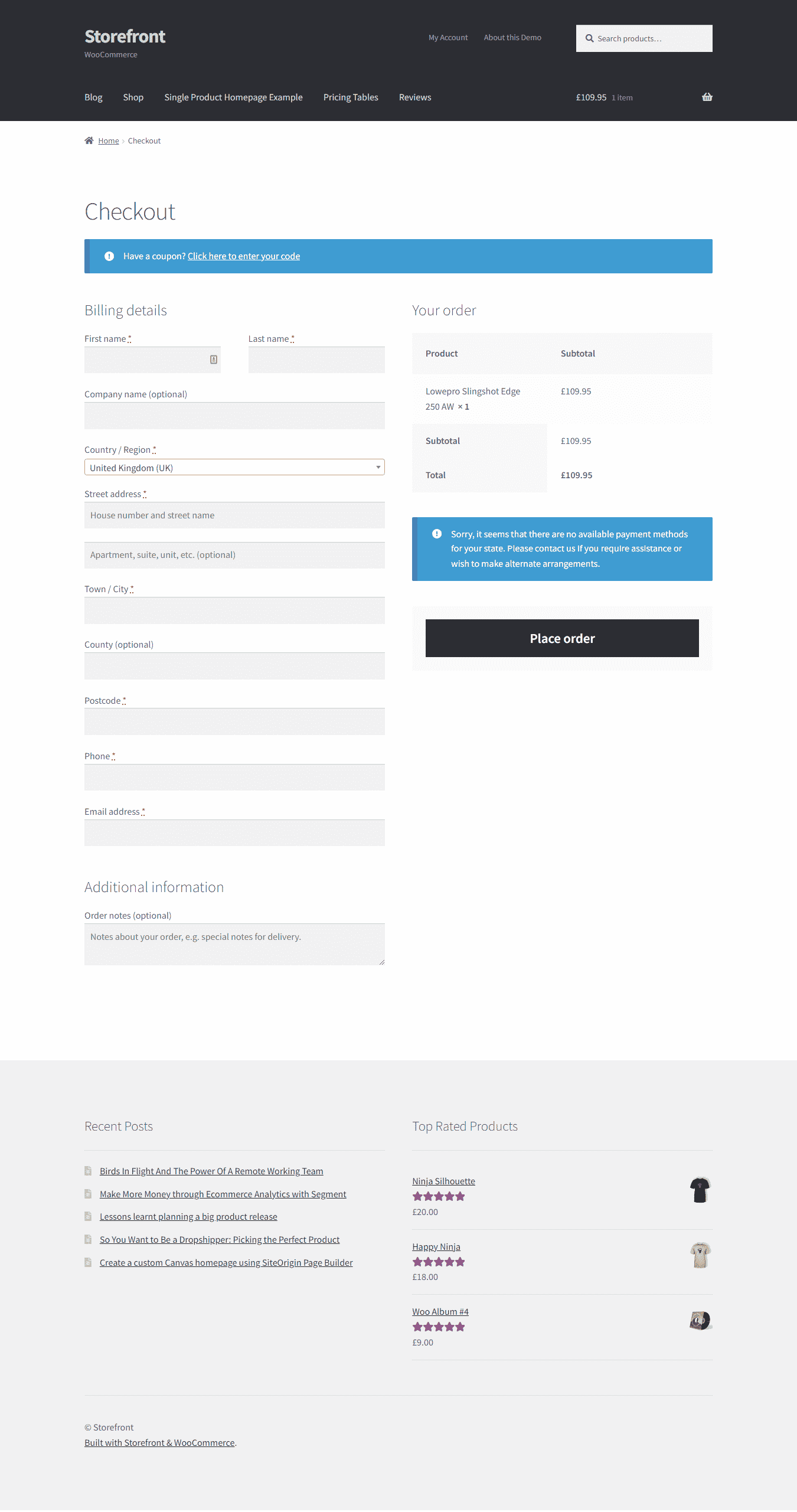 Default WooCommerce Checkout