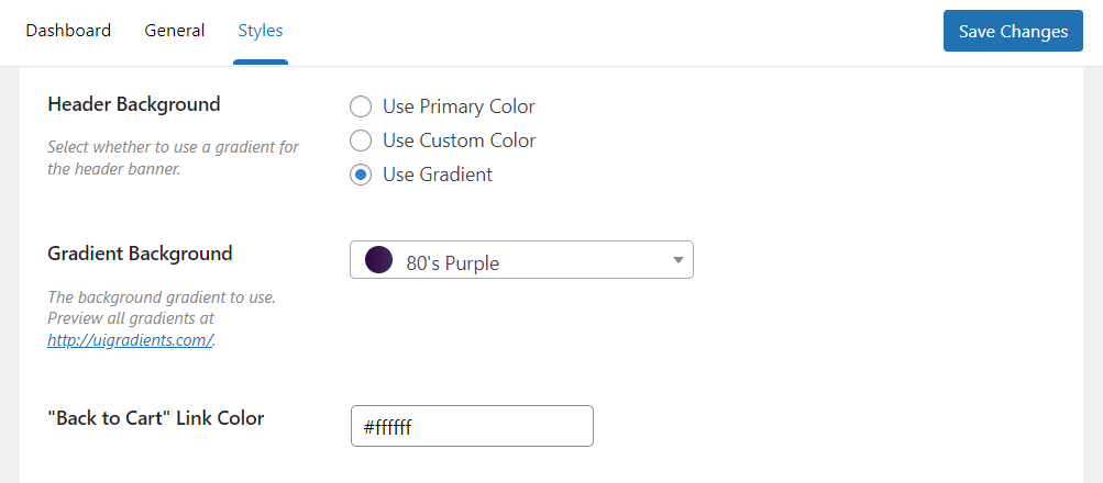 flux classic back to cart link color
