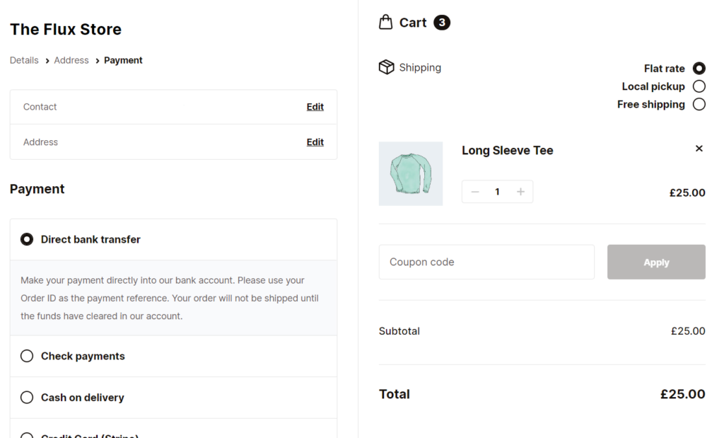 woocommerce checkout Flux