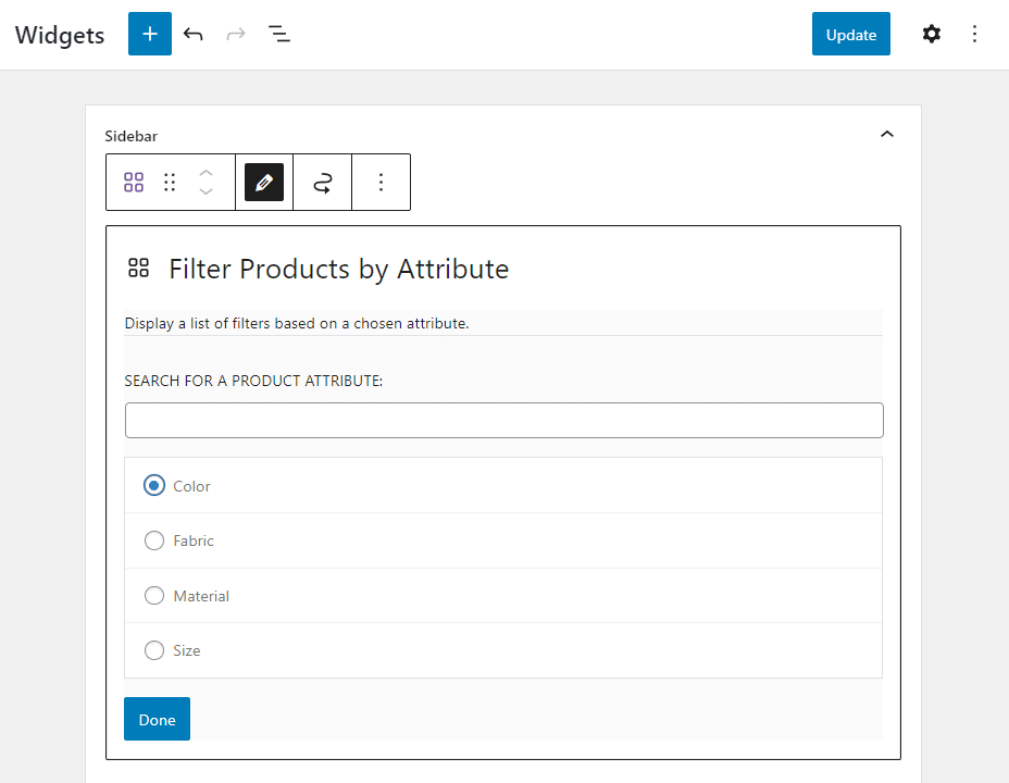 add color attribute widget woocommerce