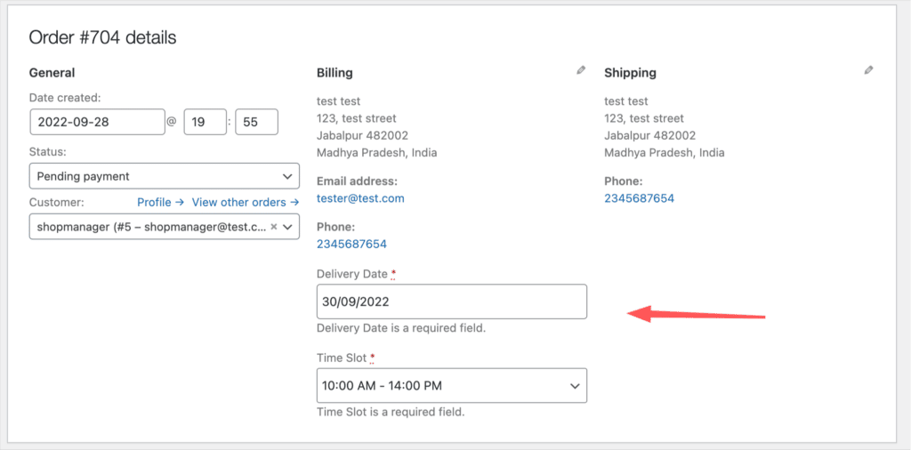 delivery slots previous order management