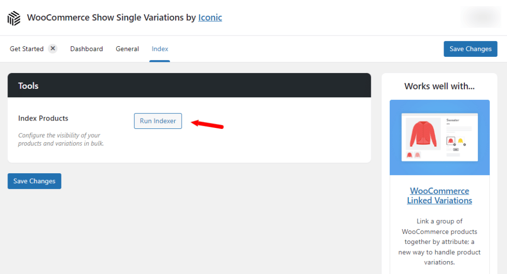 show single variations indexer