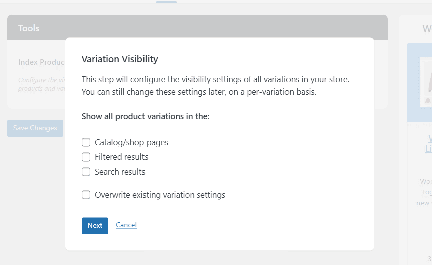 show single variations visibility