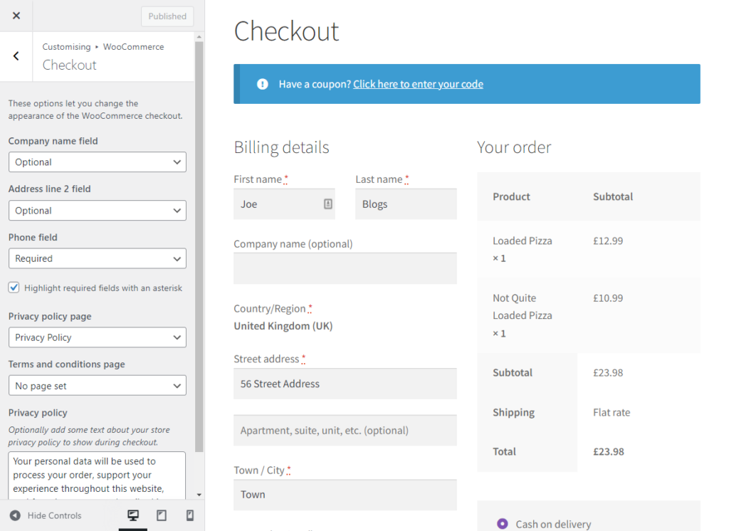 customize woocommerce checkout customizer