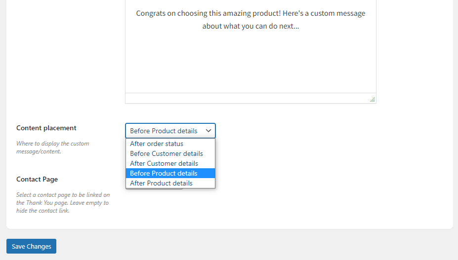 content placement flux thank you page