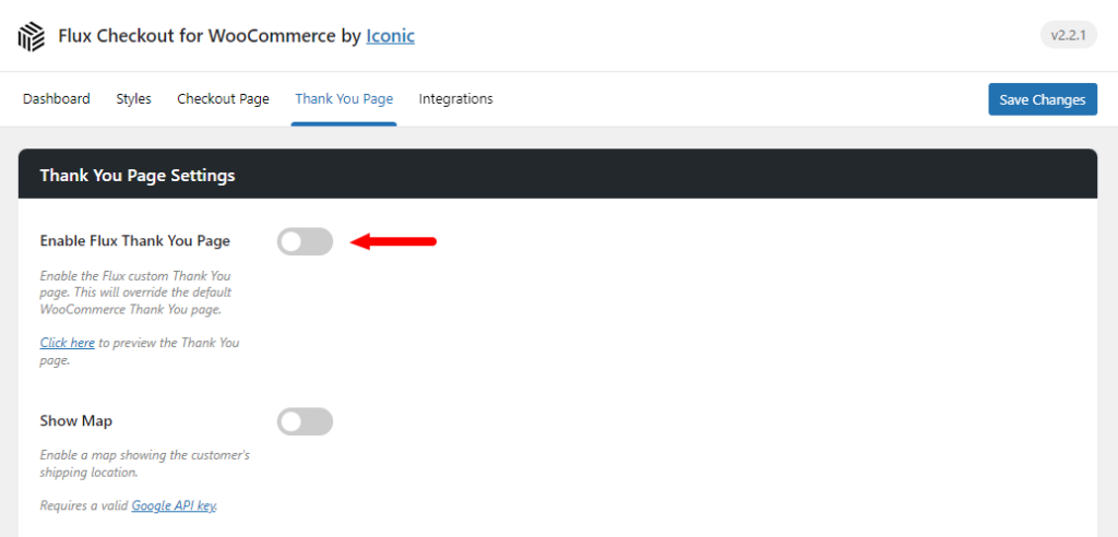 enable flux checkout thank you page