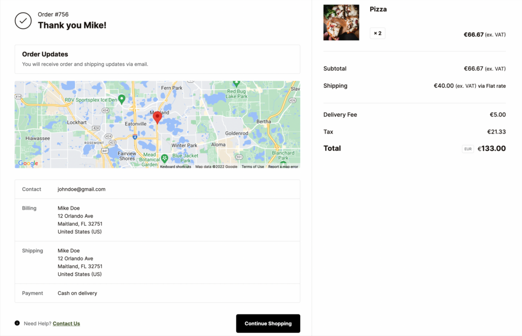 Flux Checkout WooCommerce thank you page
