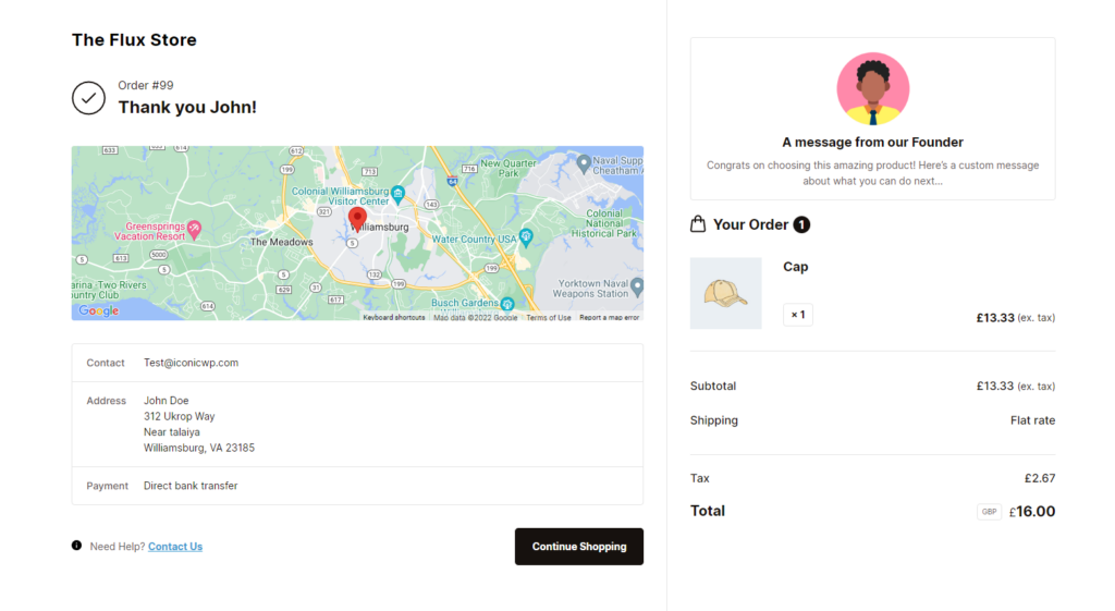 thank you page content area