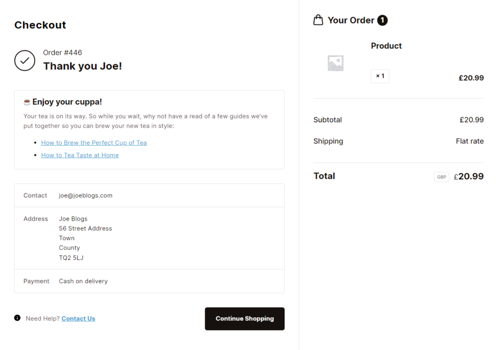 thank you page ecommerce