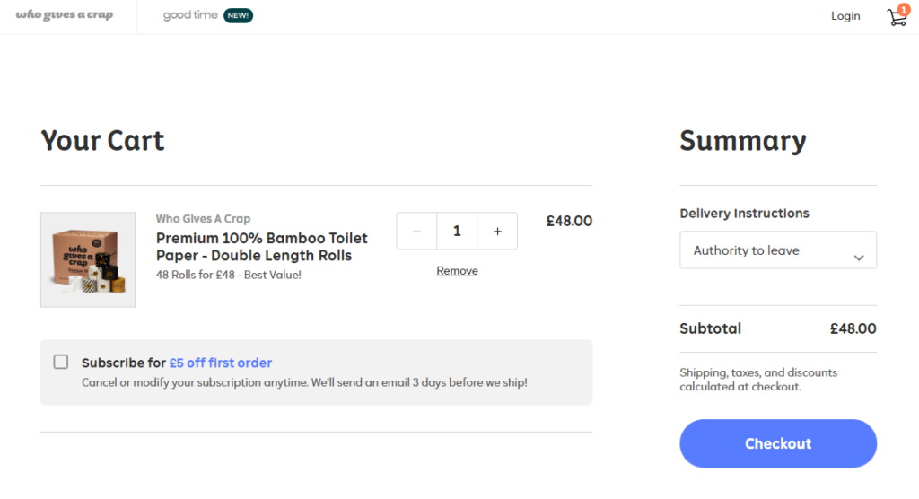 who gives a crap checkout