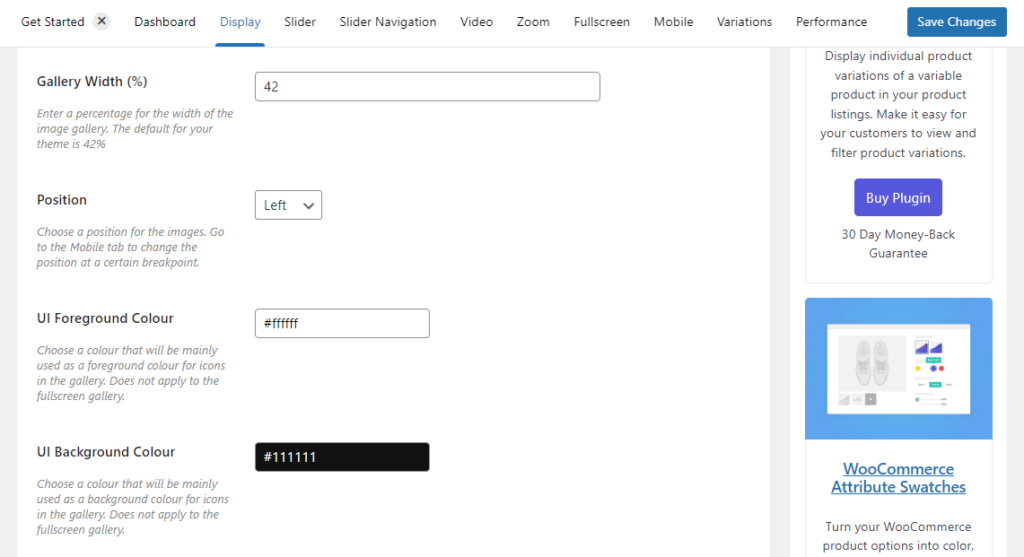 gallery layout settings woothumbs