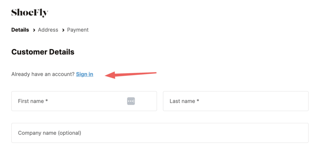 sign into account at checkout