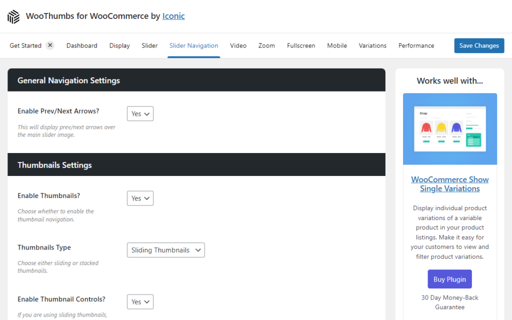 slider navigation settings woothumbs