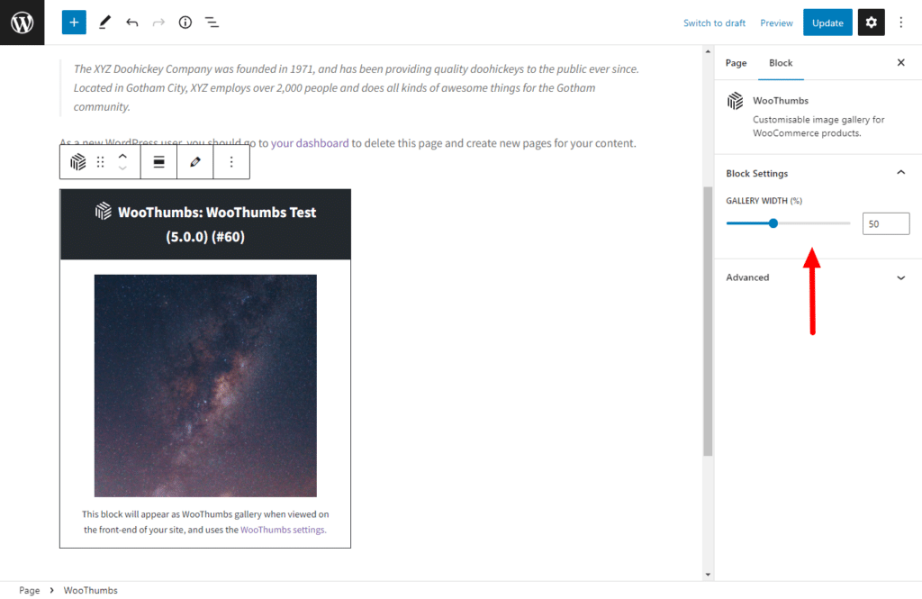 edit product gallery size woocommerce