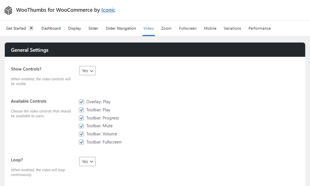 woothumbs for woocommerce video controls