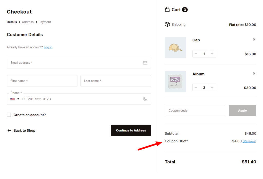 auto coupon at checkout flux