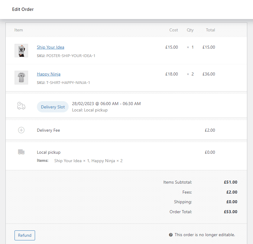 updated delivery slots edit order screen